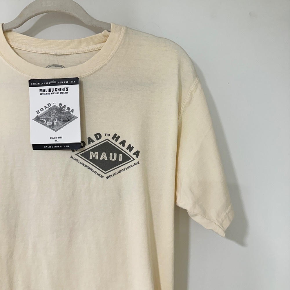 Malibu‎ Shirts Road to Hana Maui T-Shirt Mens Small Ivory Graphic Tee Hawaii New